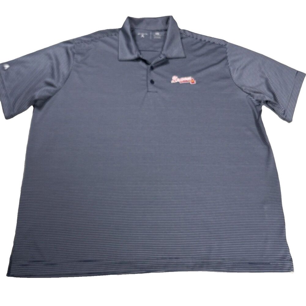 Atlanta Braves Mens Blue Strip Polo Shirt Sz XXL Antigua MLB